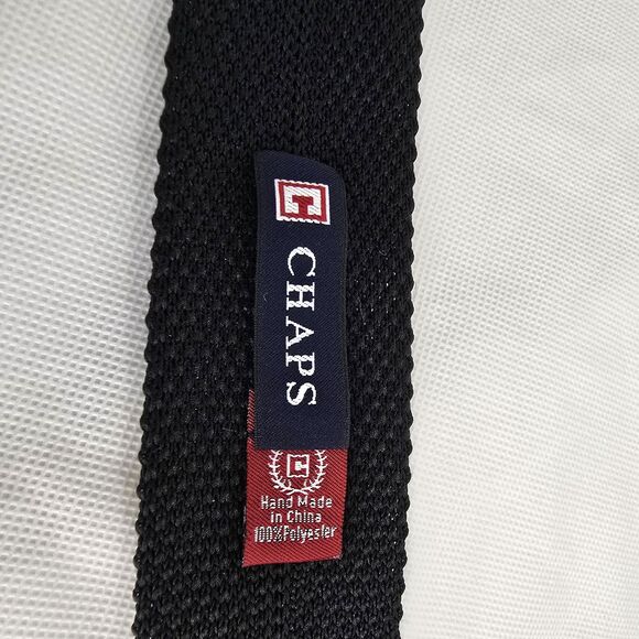 Chaps Knit Skinny Tie Black Purple Striped Mens Handmade Neckwear Square Tip - Picture 6 of 12